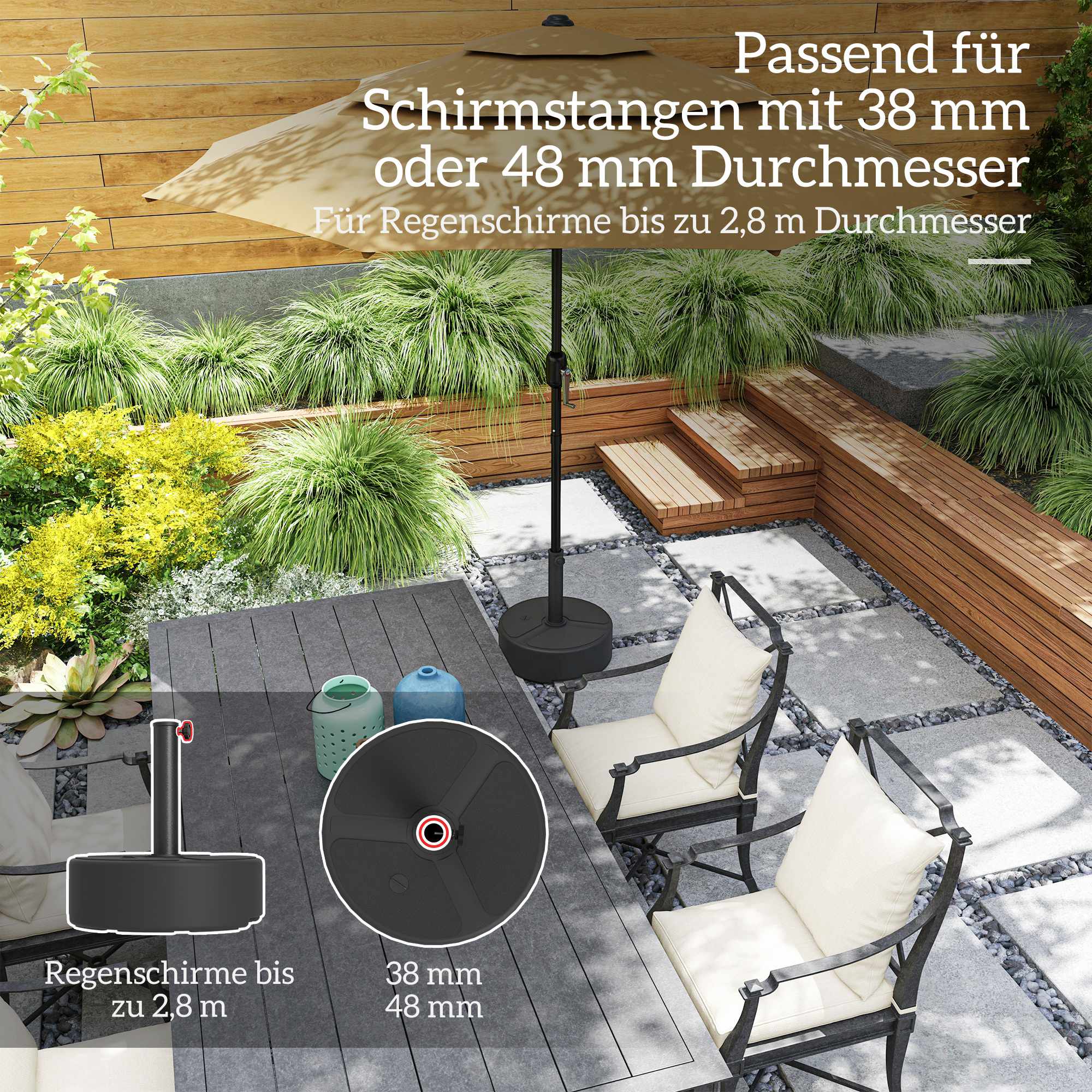 Paraplystativ, HDPE, 20 kg, passar 38-48 mm stänger