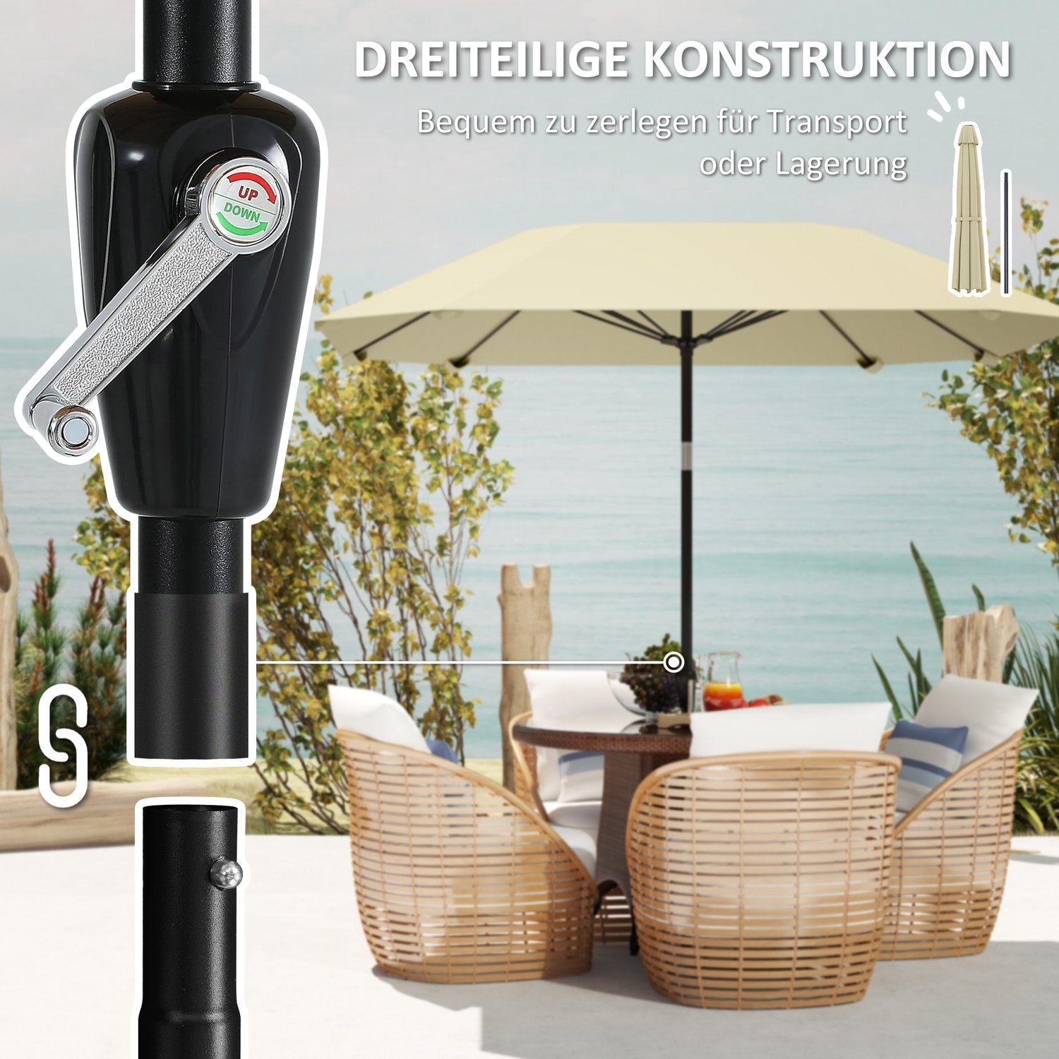 Vindtät Beige Parasoll Ø233 cm – Vev, Solskydd