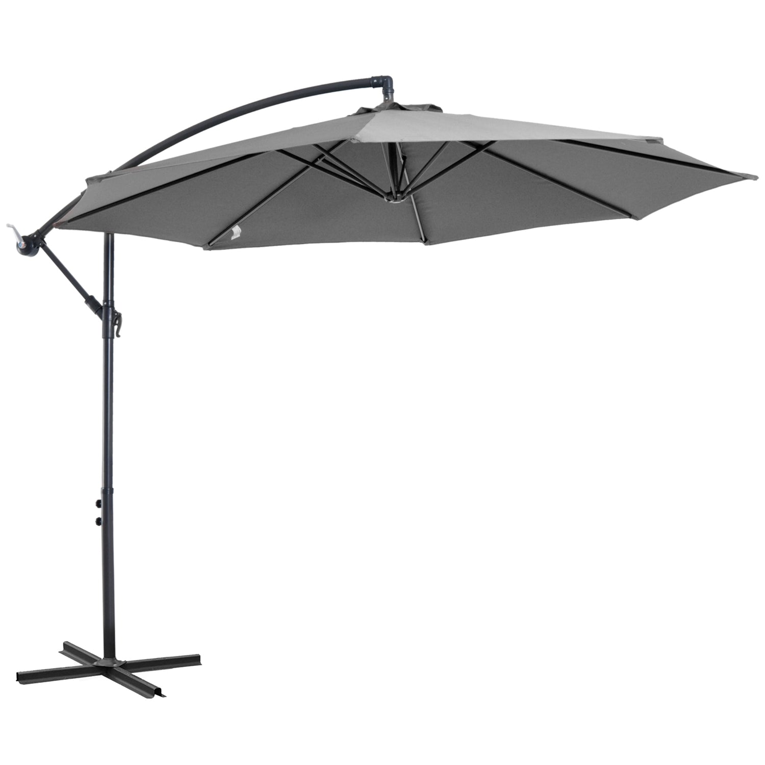 Parasoll Crank Paraply, Grå, Ø2,95x2,45M, Stålram