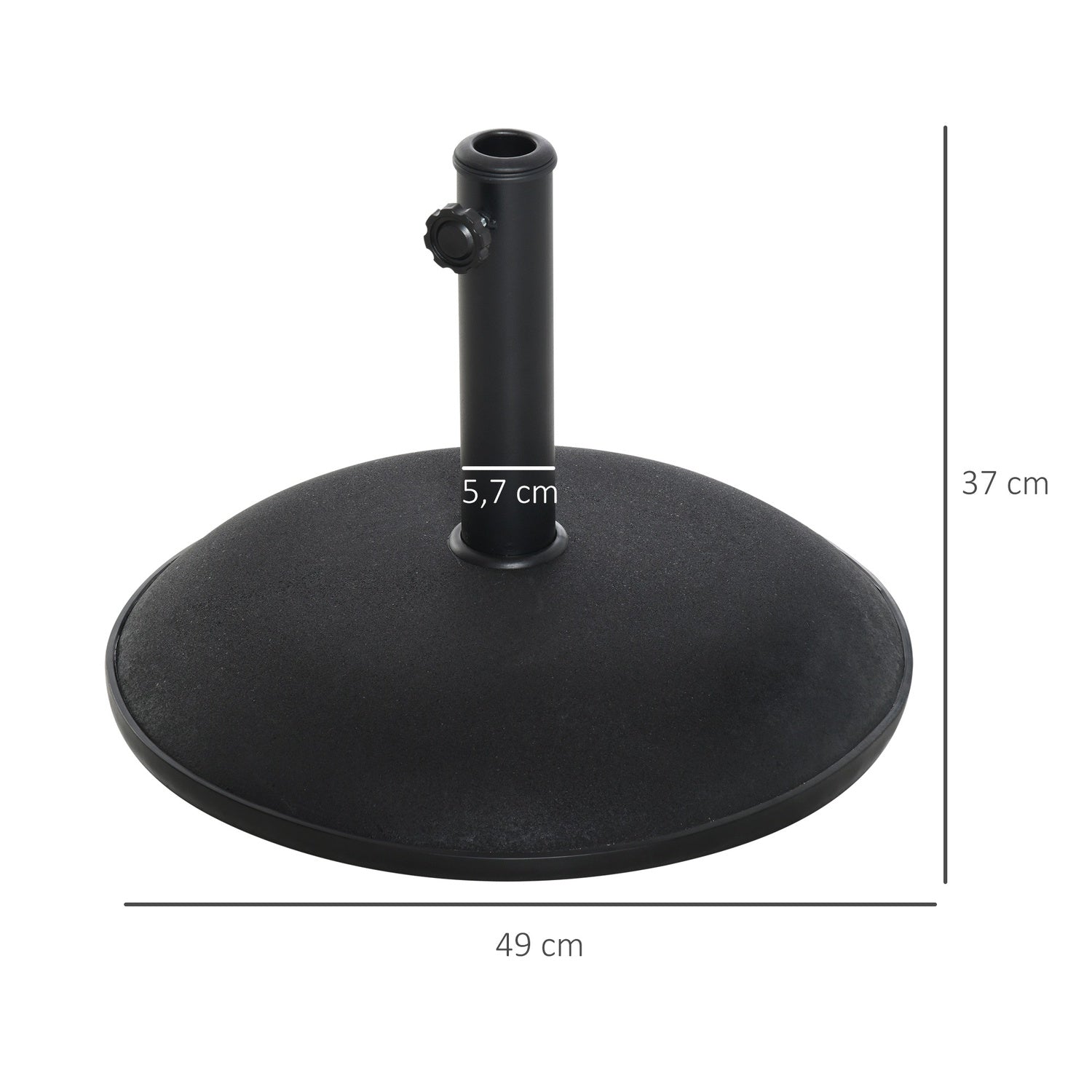 Parasollbas i svart stål och cement, 25 kg, ∅49 X 37 cm