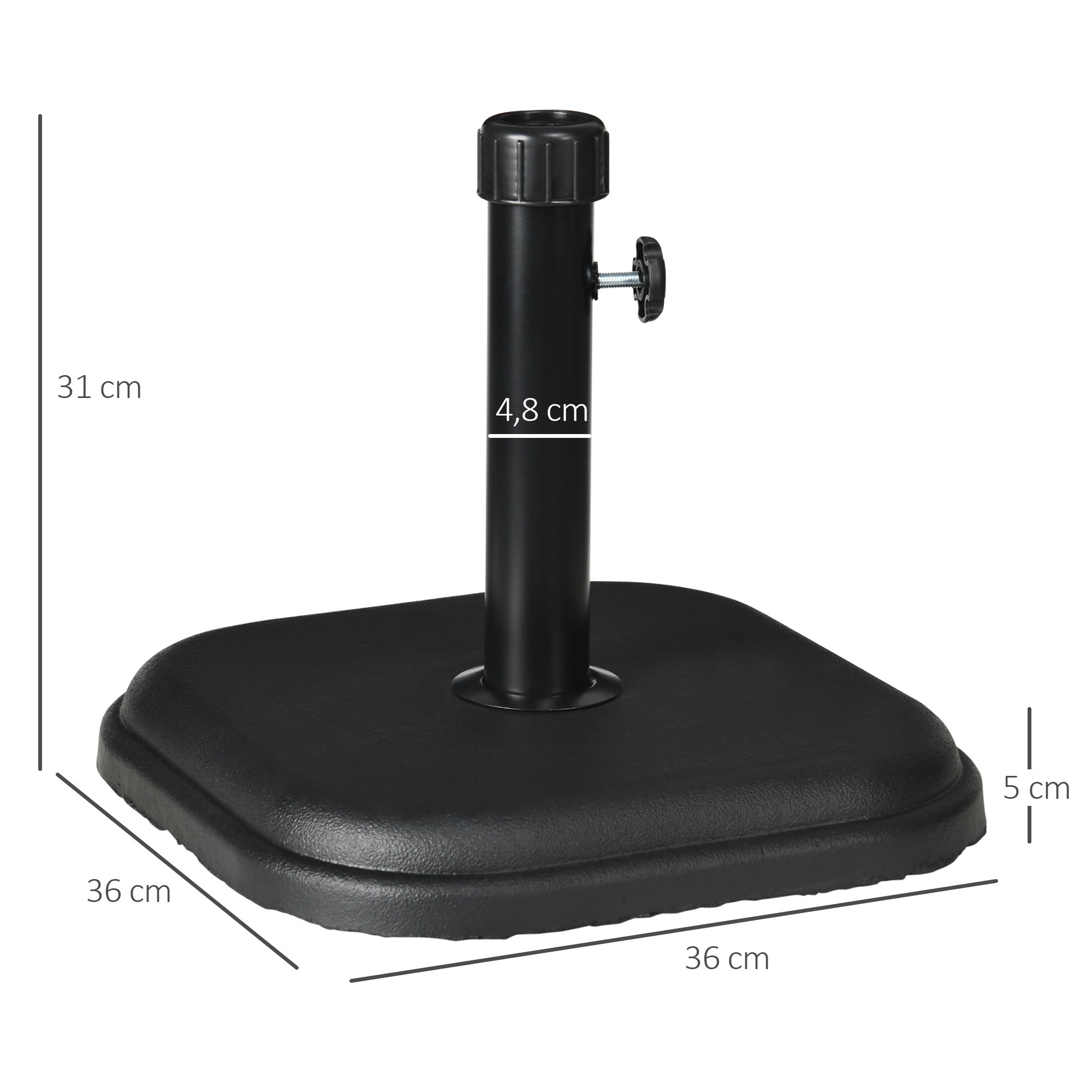 Parasollfot i betong, 11 kg, fyrkantig, passar till stänger med diameter 32–38 mm
