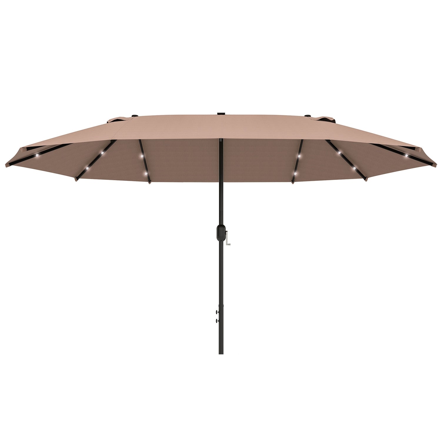 Khaki Oval Parasoll med LED, Stor 440 x 260 cm, Handvev