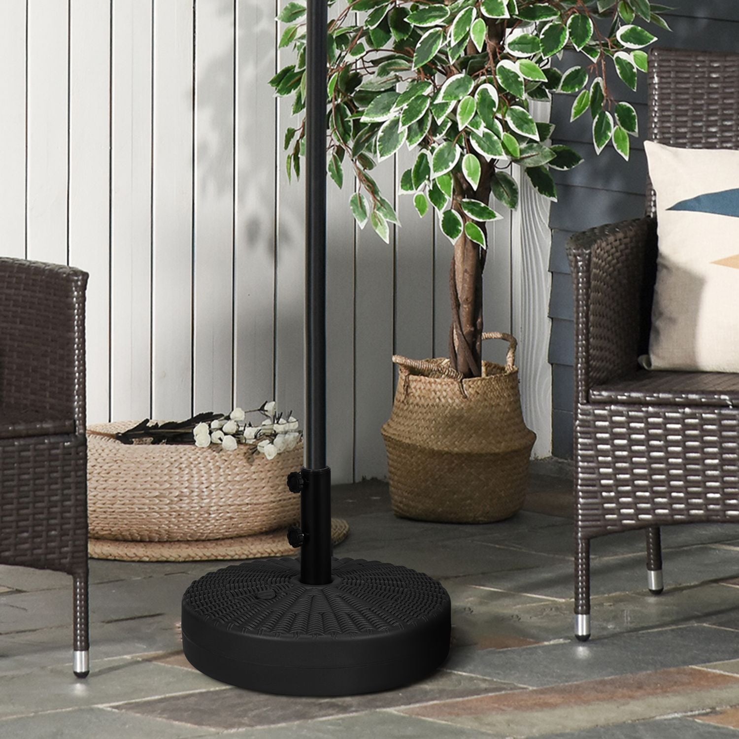 Parasollställ 29 kg, svart, rottinglook, passar Ø38/48 mm stolpar