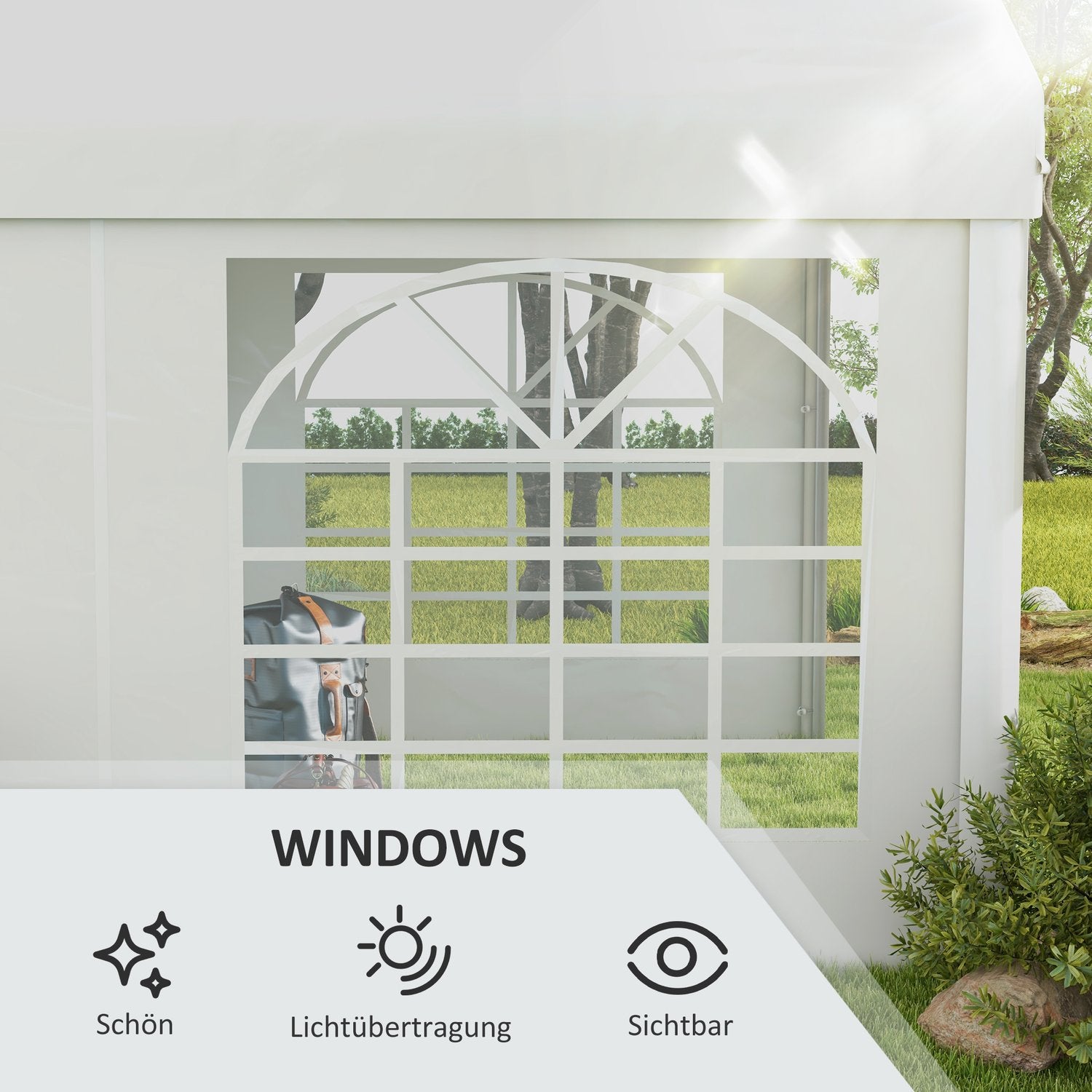 Paviljongsidopanel med fönster, 6x2m Vattentät Vit