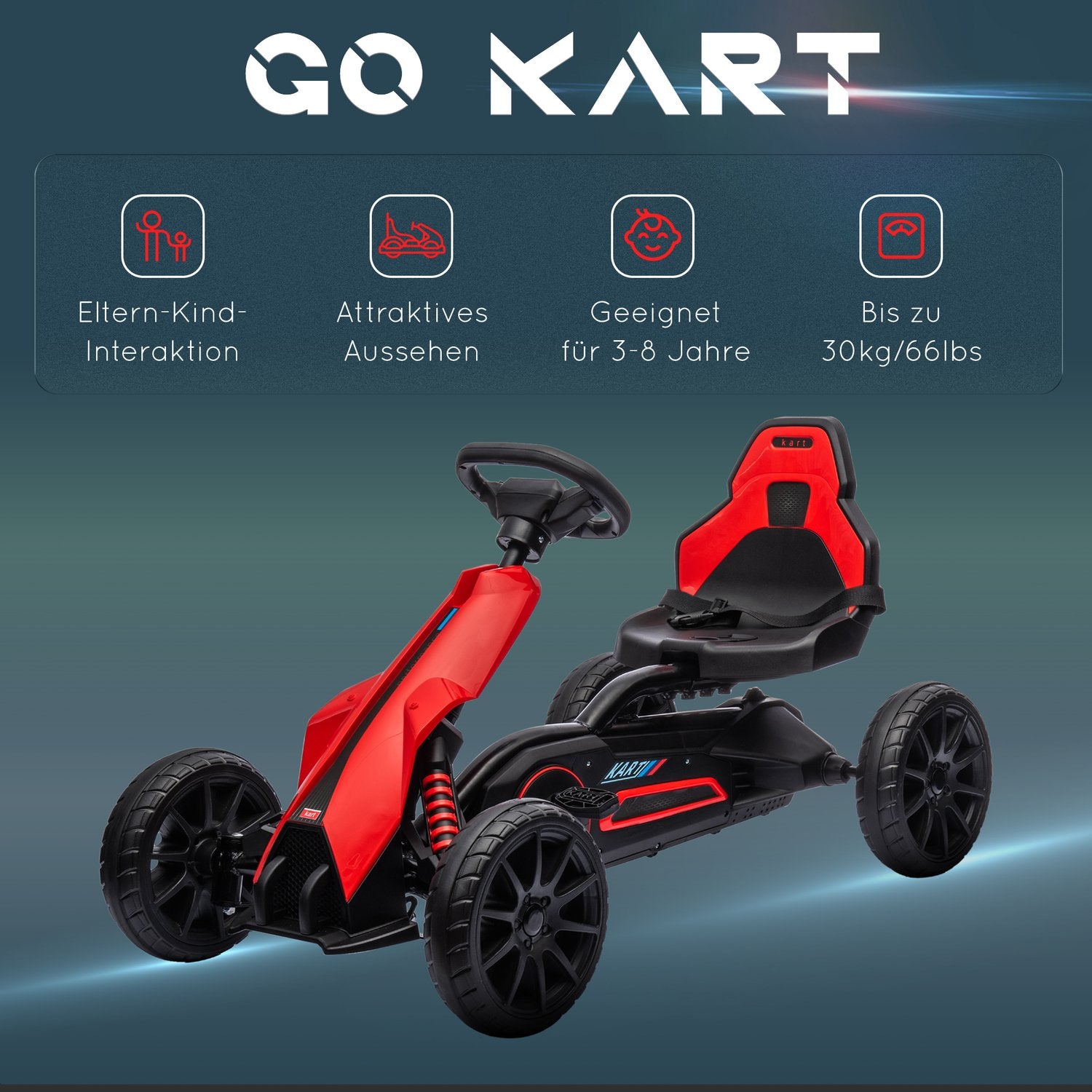 Pedal Go-Kart för barn med justerbar sits och handbroms