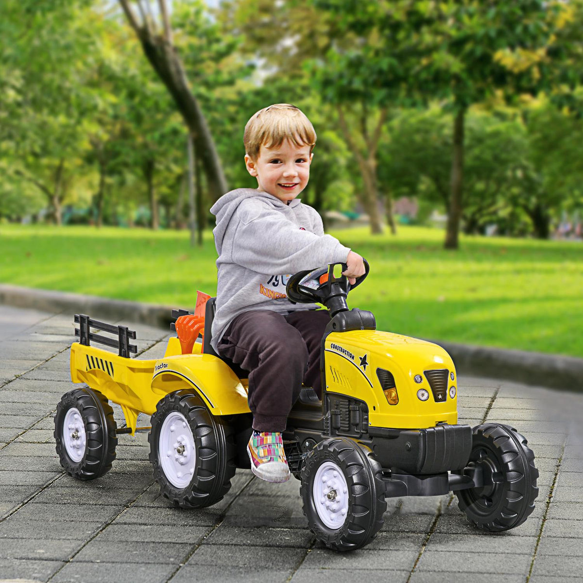Pedaltraktor for barn, gul, metall, fra 3 år