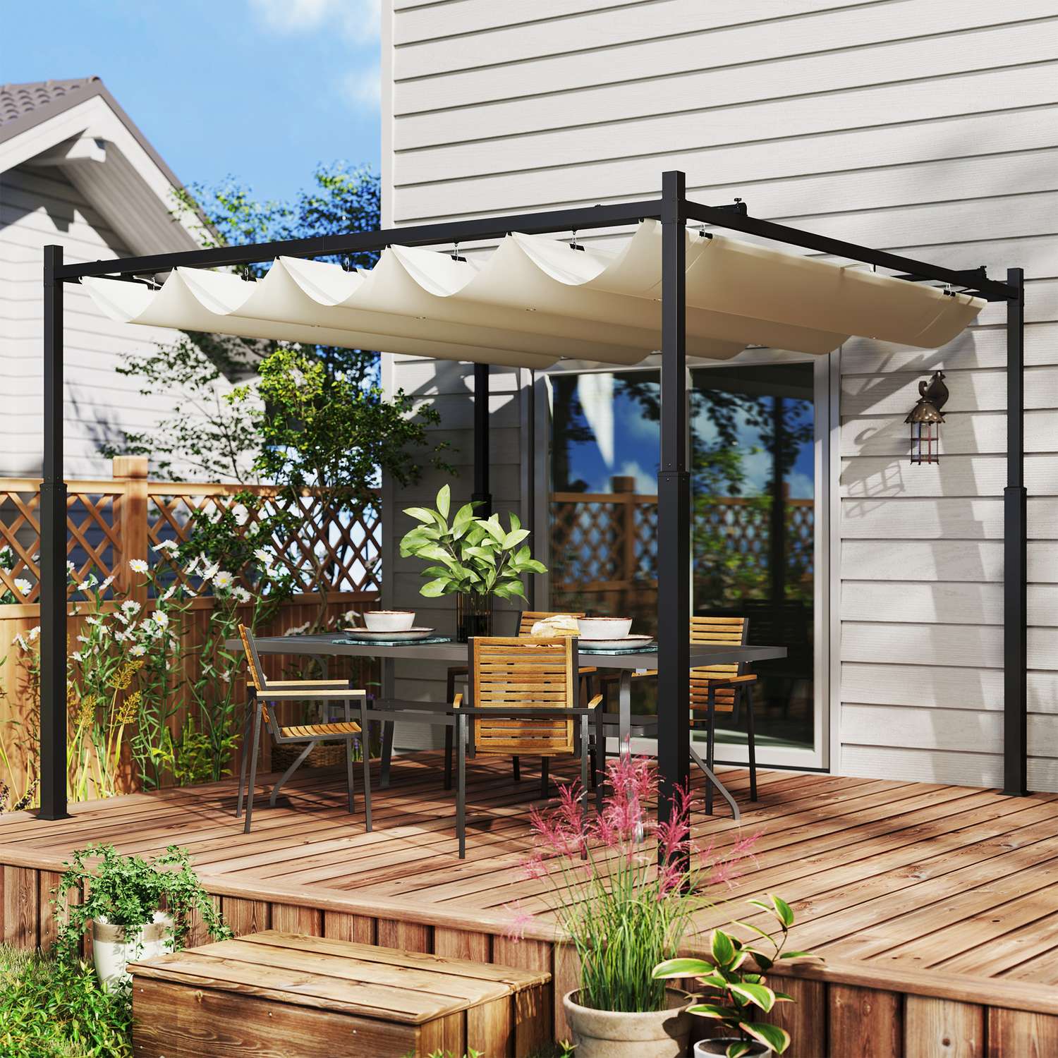 Pergola 3x3m Fristående metall uteplats, UV 30+ Krämvit
