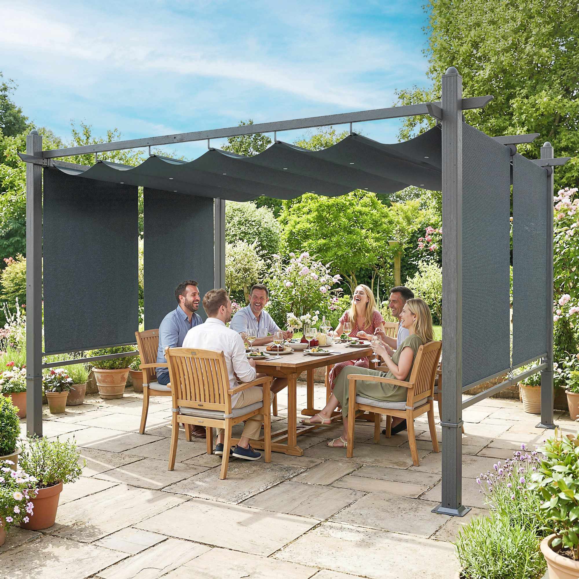 Pergola 3x4m med utdragbart tak och UV50+ aluminiumram