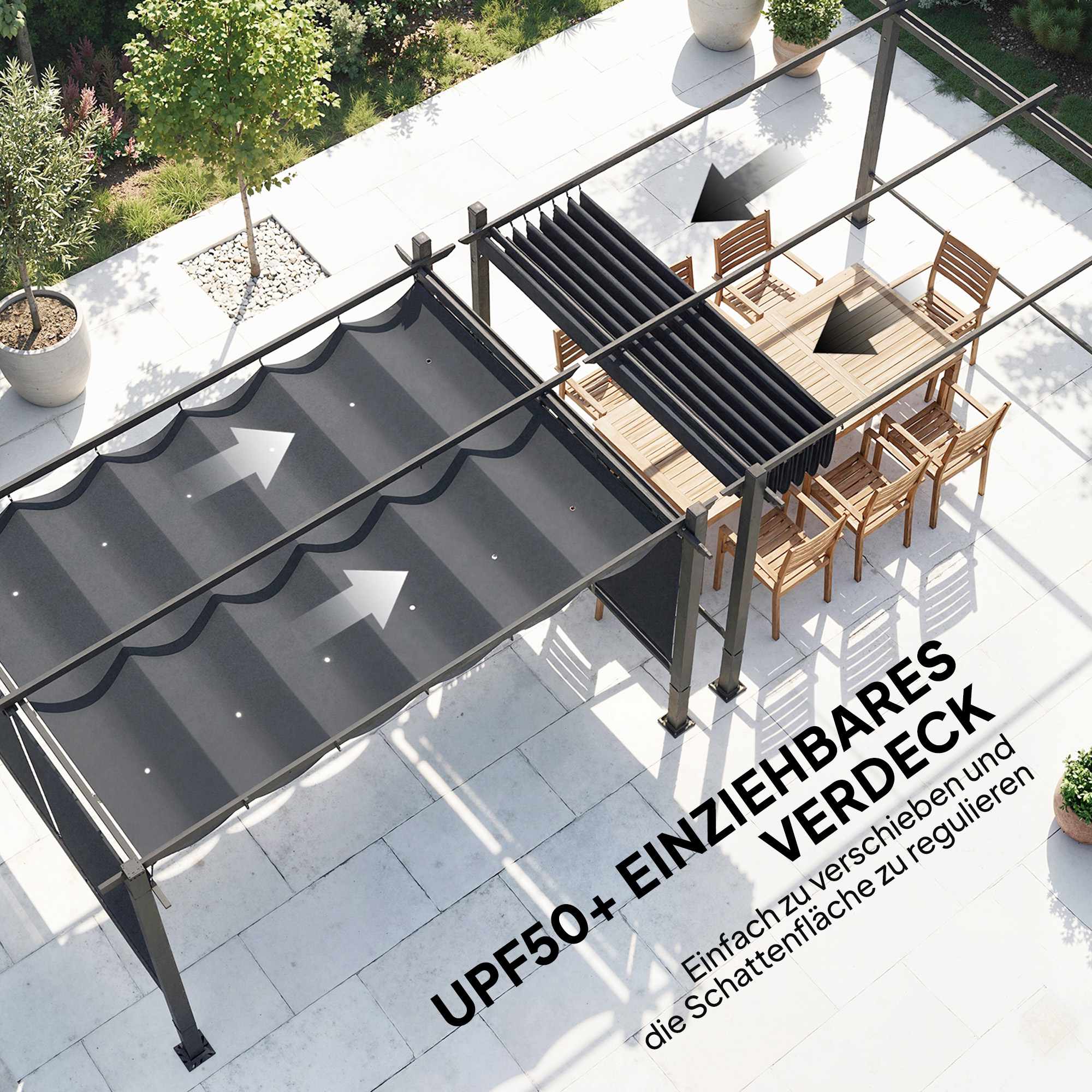 Pergola 3x4m med utdragbart tak och UV50+ aluminiumram