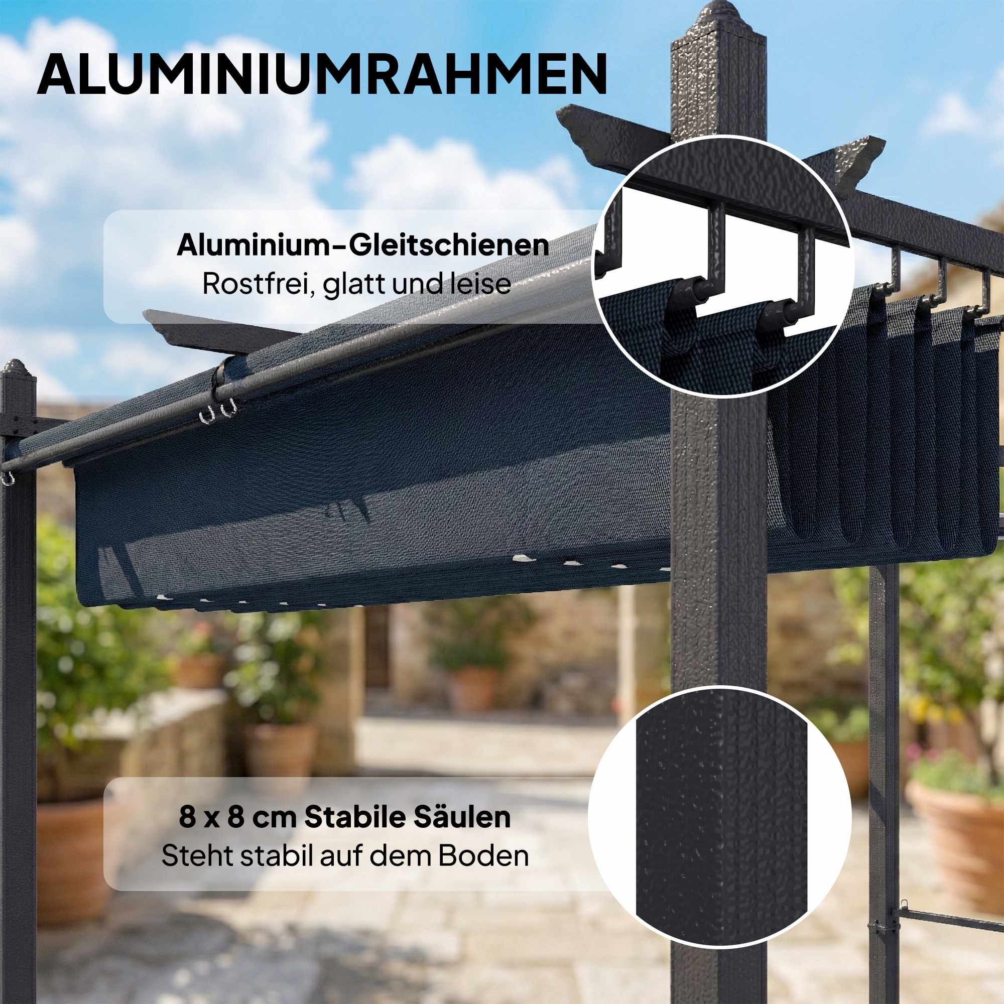 Pergola 3x4m med utdragbart tak och UV50+ aluminiumram