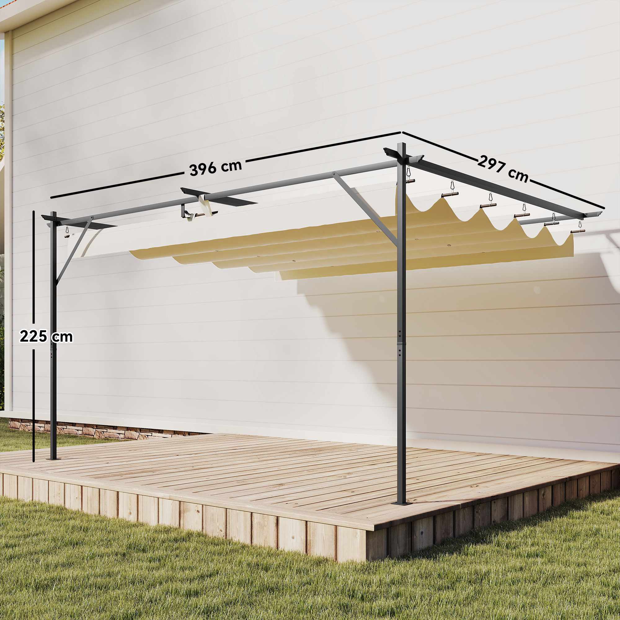 Pergola med justerbart tak, 4x3m, väggmonterad, UV30+ skydd