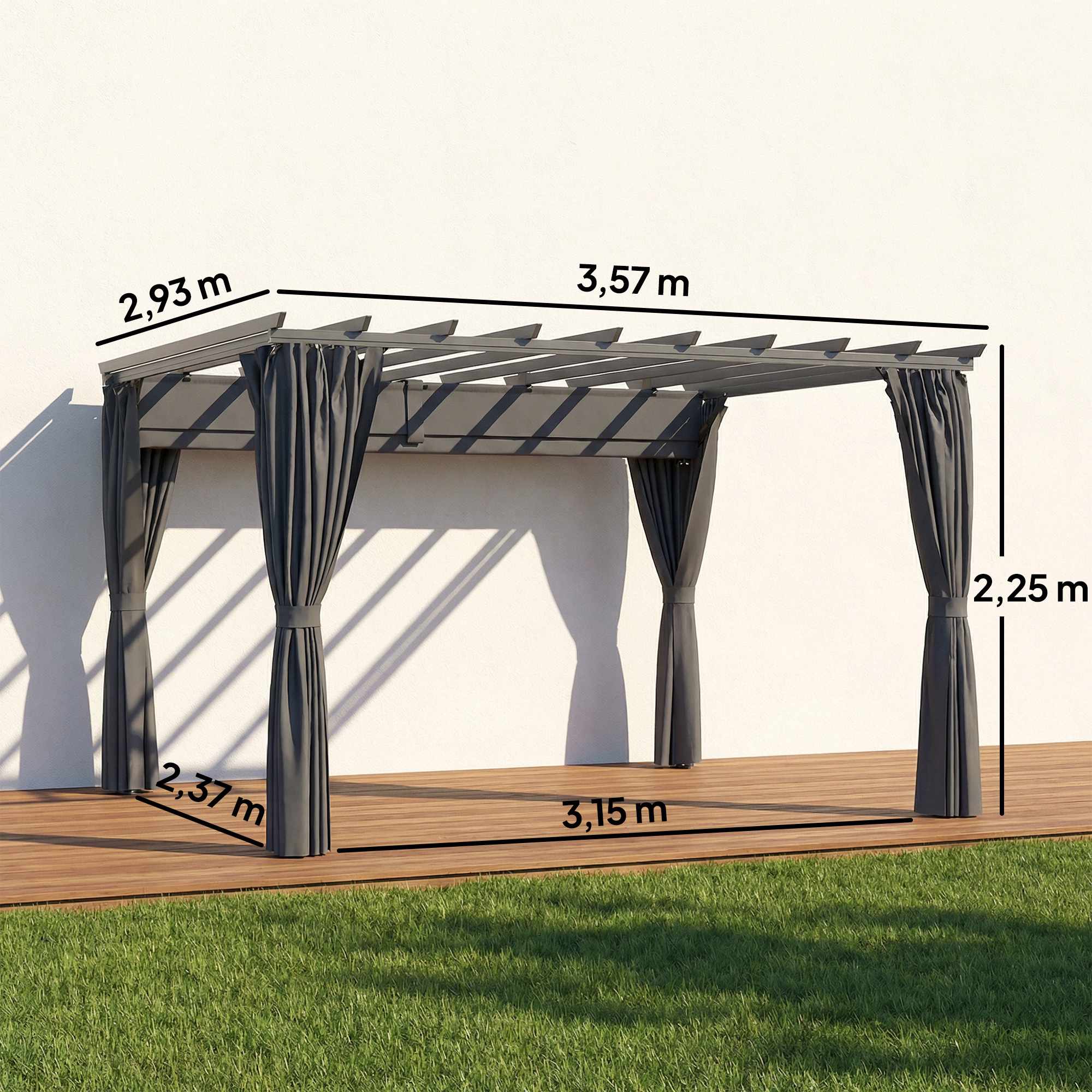 Pergolapaviljong 3x3,6m, aluminiumram, mörkgrå