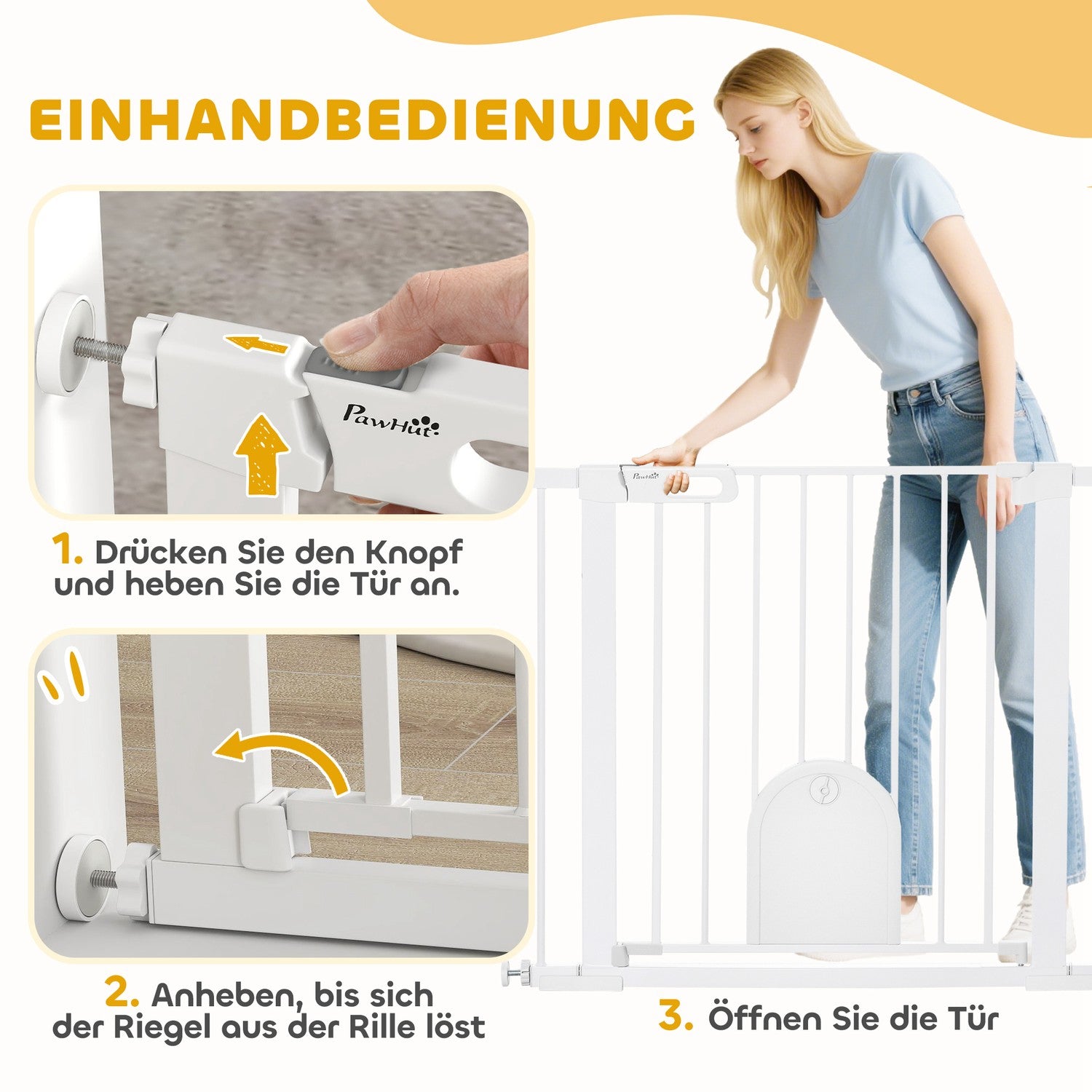 Pet Gate, Justerbar med liten dörr, Stål & Plast, Vit