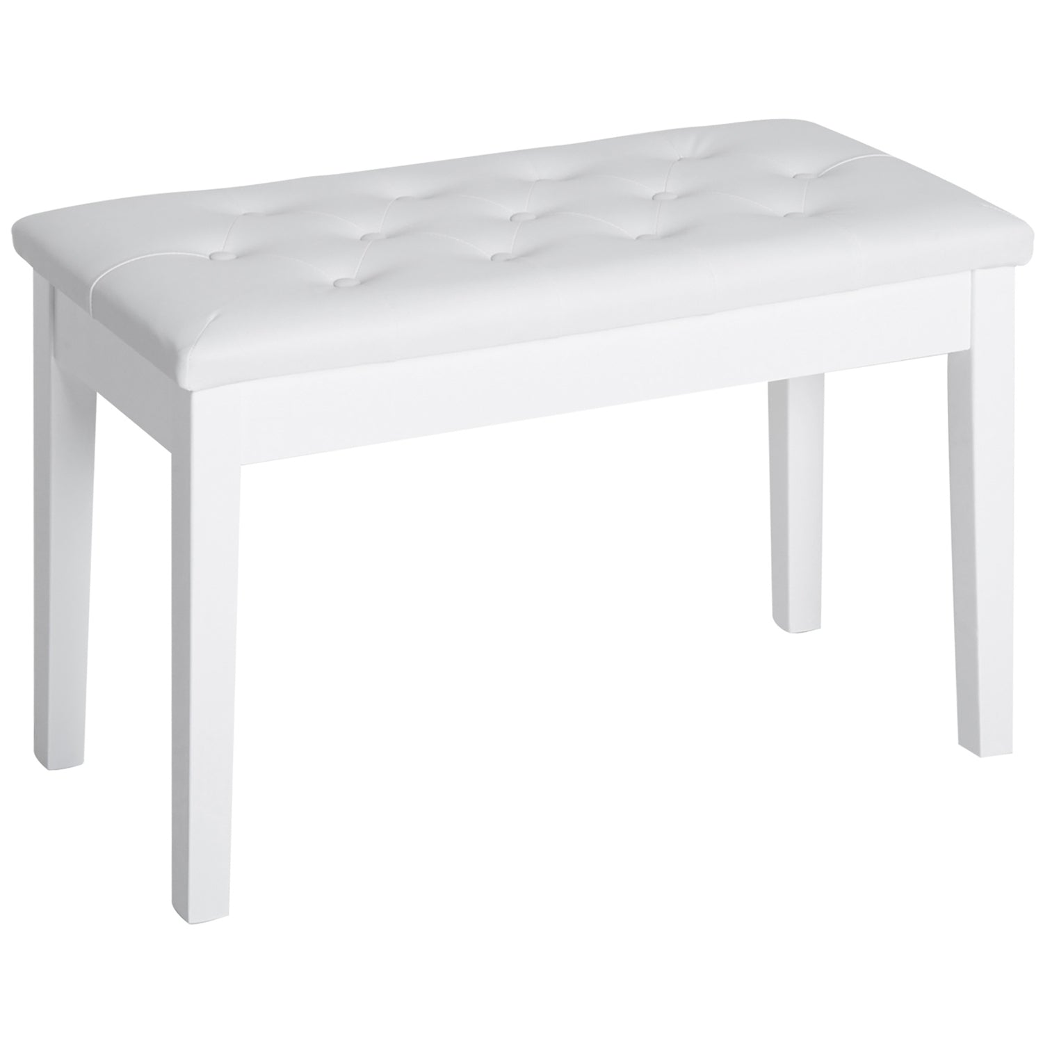 Pianopall i vit konstläder med förvaring, gummiträ
