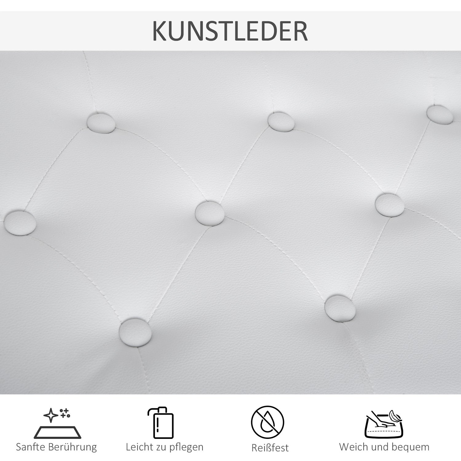 Pianopall i vit konstläder med förvaring, gummiträ