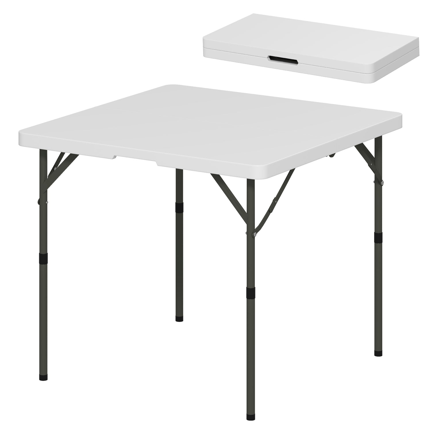 Justerbart hopfällbart picknickbord, plast & metall, vit