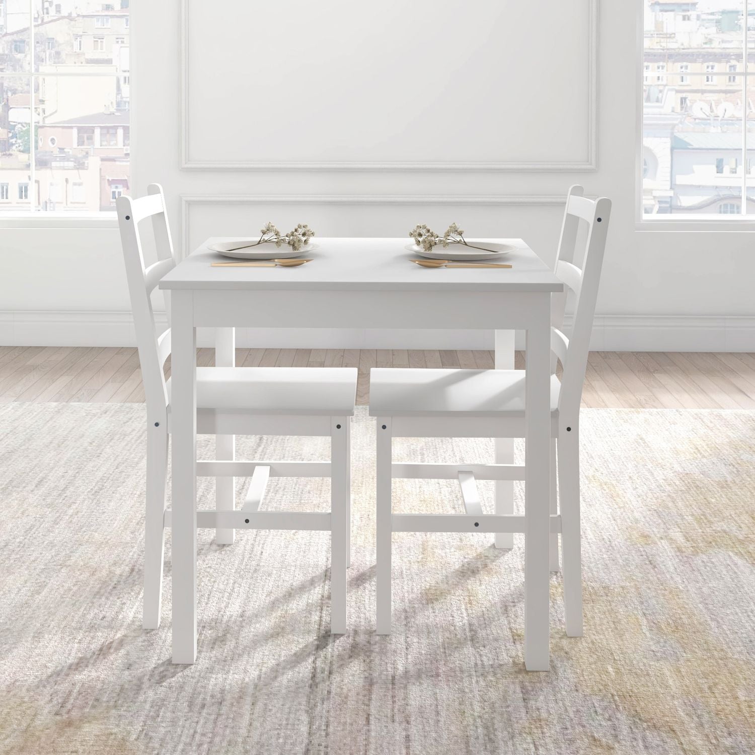 Pine Wood Matbordsset för 2 – vit finish