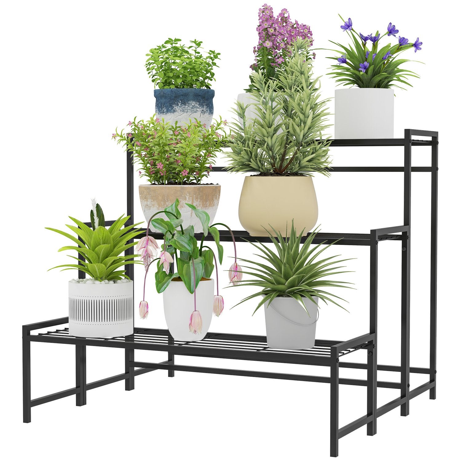 Plantställning i metall – 3-vånings blomsterhylla inomhus/utomhus, 66 cm