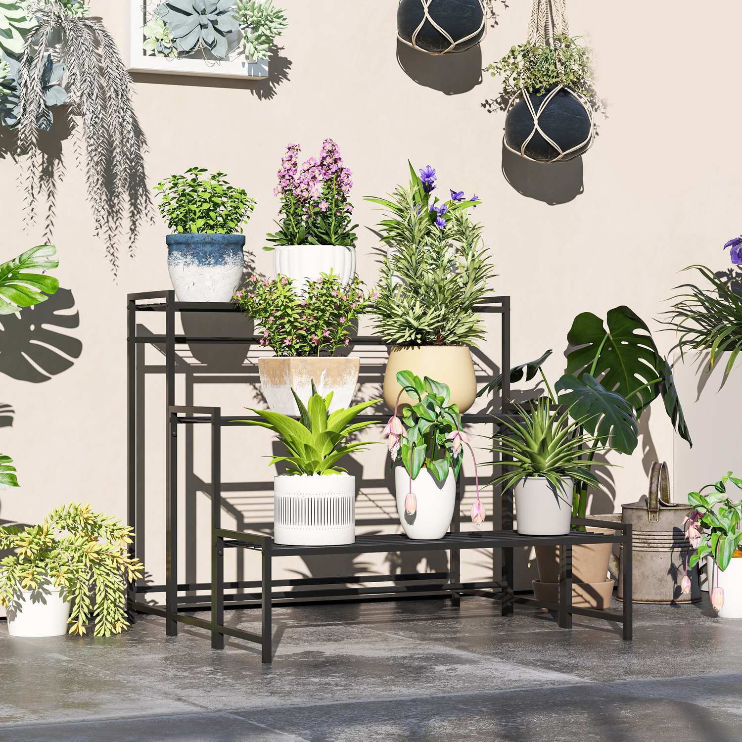 Plantställning i metall – 3-vånings blomsterhylla inomhus/utomhus, 66 cm