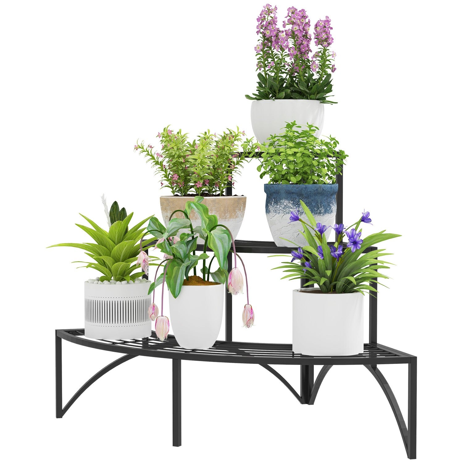 Plantställning i tre nivåer i metall för inomhusbruk utomhus, 60 cm hög