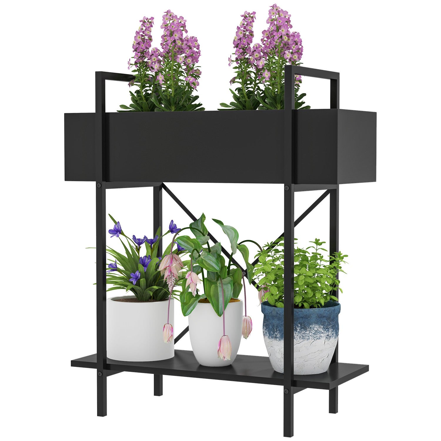 Plantställning i två plan i metall – inomhus/utomhus 70 cm hög