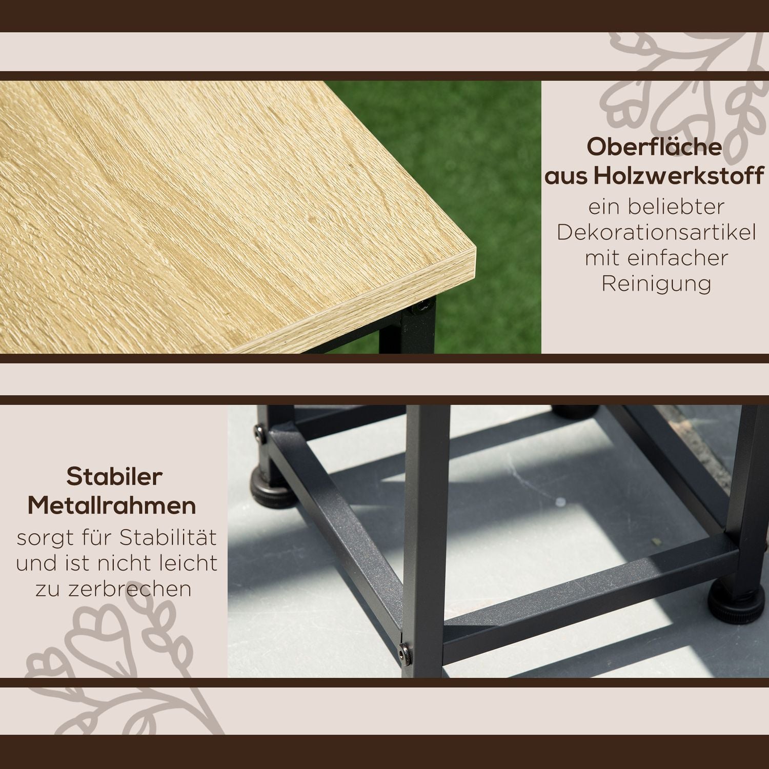 Plantställningsset i stål – 3-delad blomkrukhållare, svart & naturlig