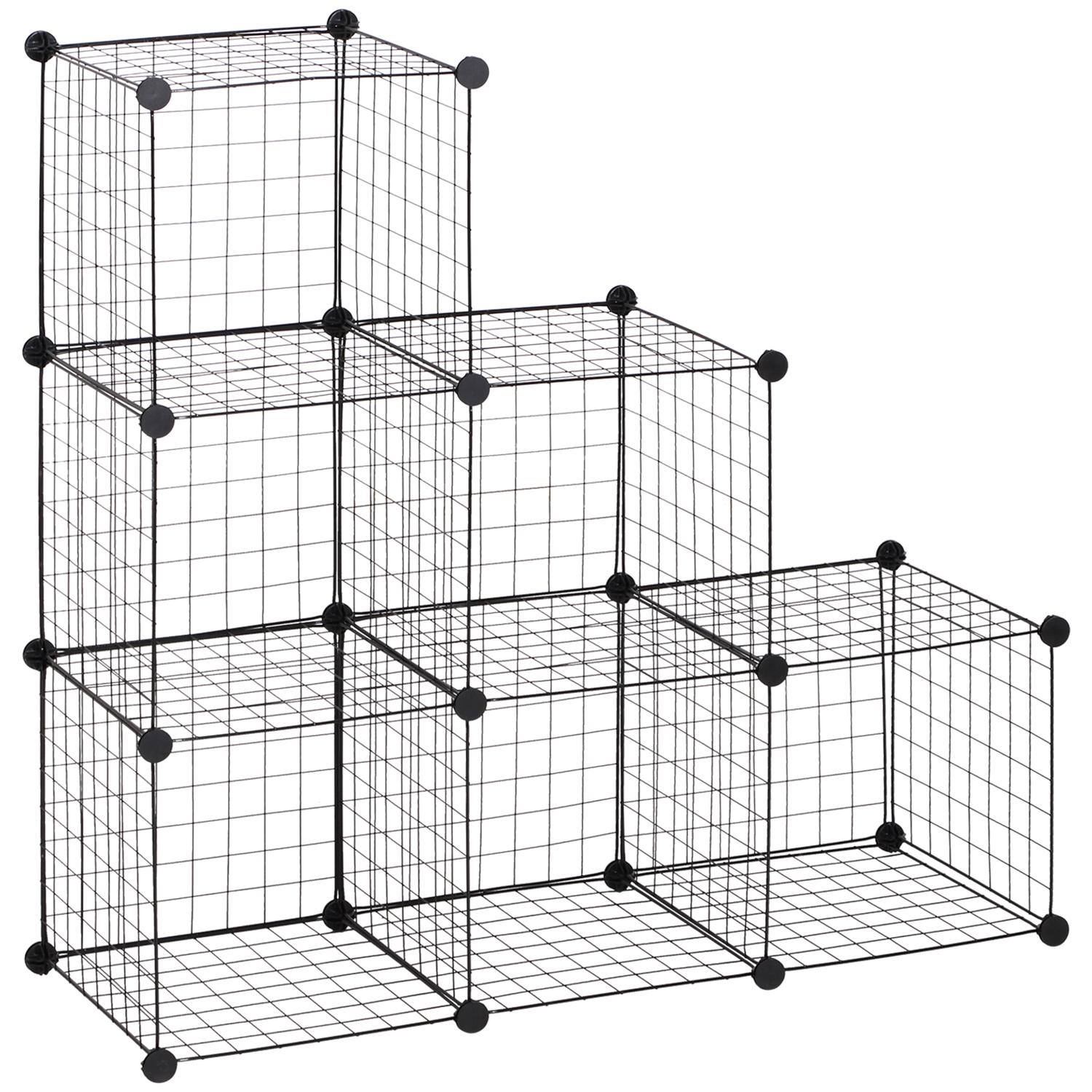 Modulär trådförvaringshylla – 6 kuber, svart, 109 x 37 x 109 cm