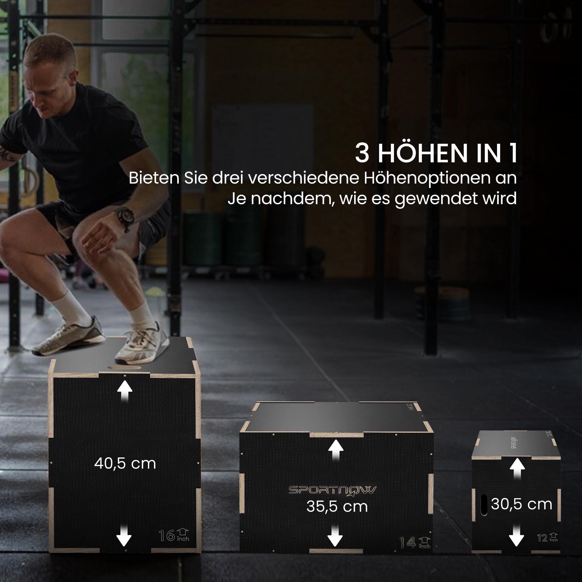 Plyobox, 3 höjder, 40,5x35,5x30,5 cm, svart, 120 kg kapacitet