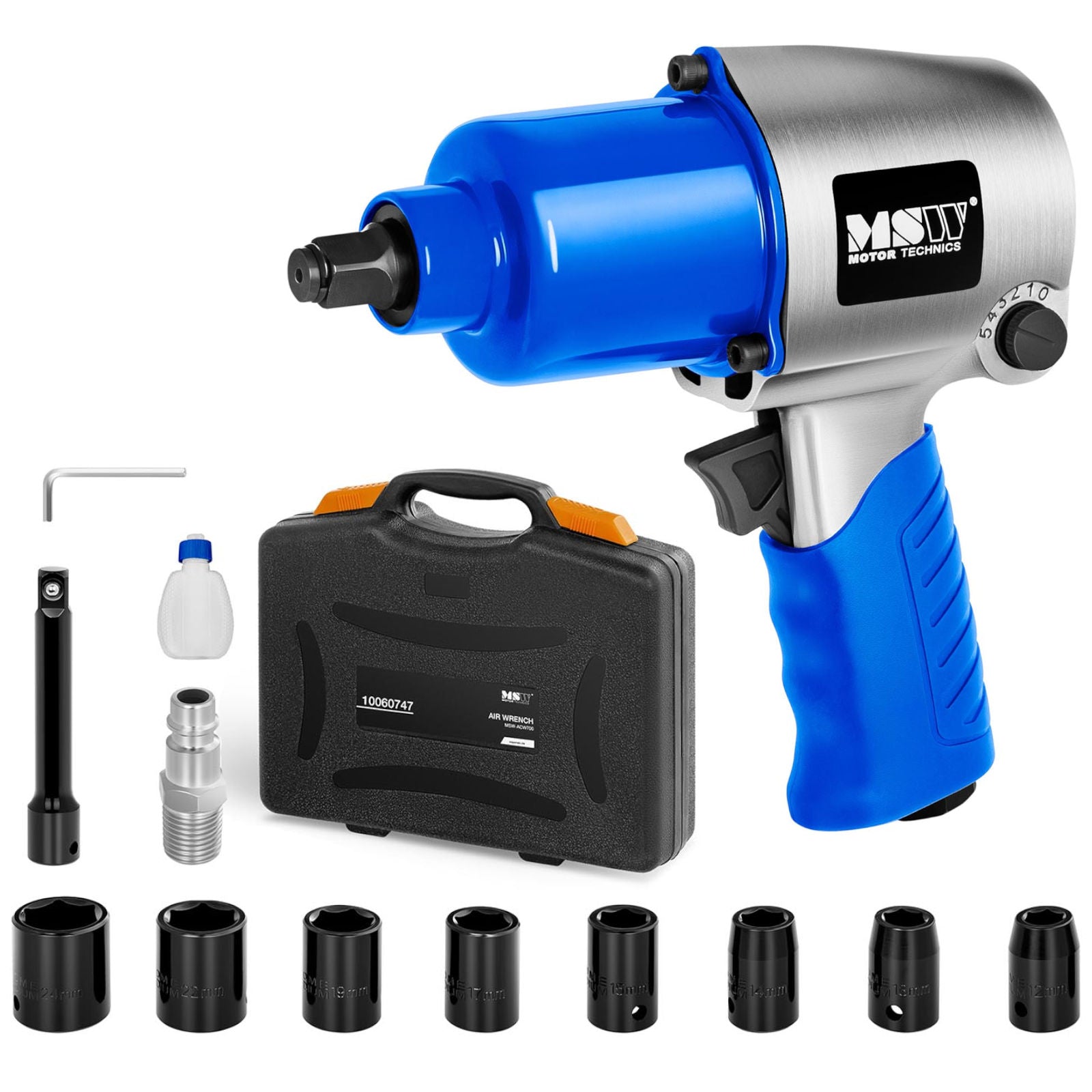 Pneumatisk slagnyckel för 1/2'' hjul med hylsor 8000 rpm 700 Nm SET