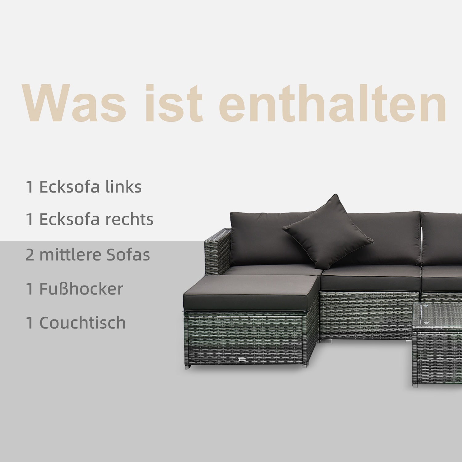 Polyrattan 4-personers utomhusmöbler set, grå