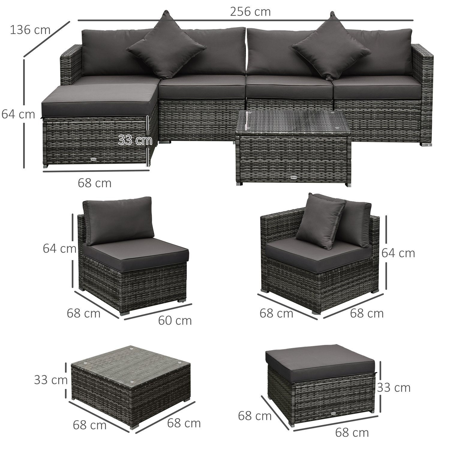 Polyrattan 4-personers utomhusmöbler set, grå