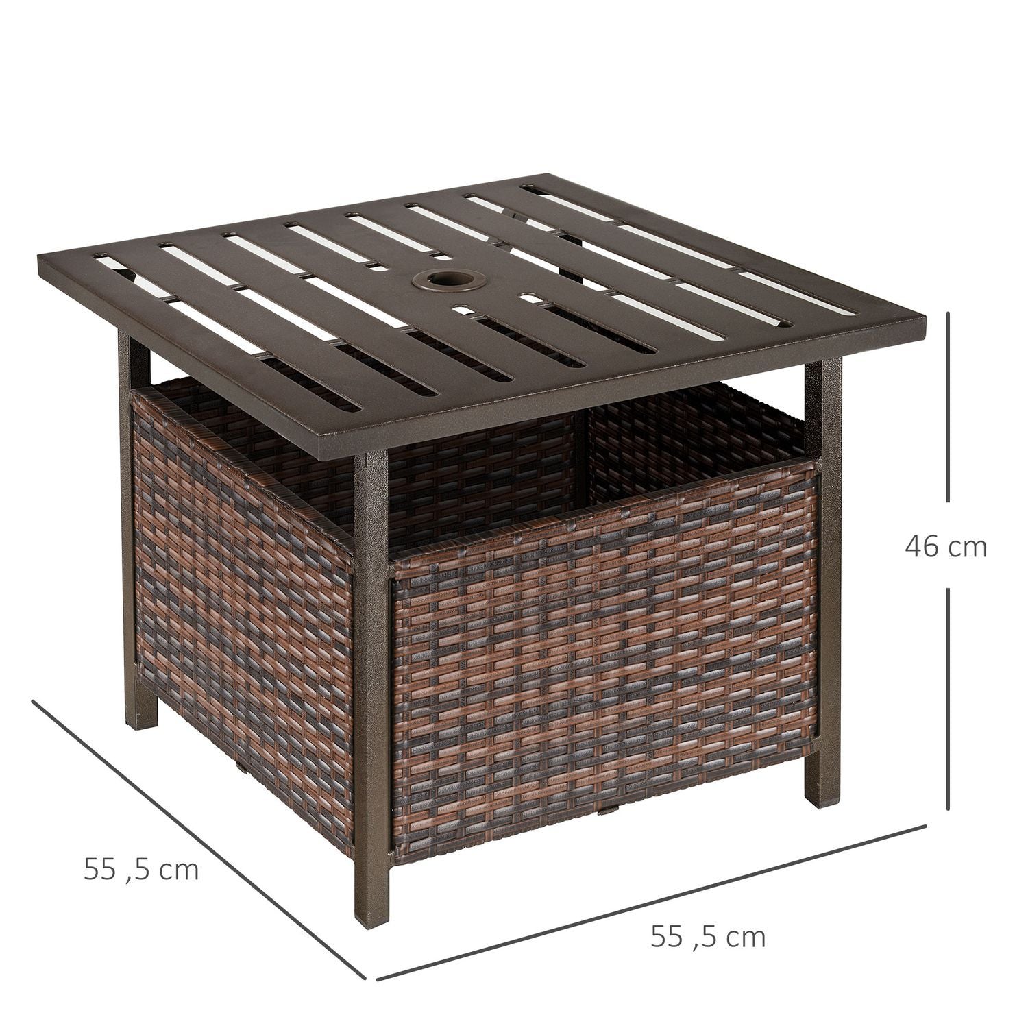 Rottingbord Hagebord Uteplassbord Sofabord Med Paraplyhull Perfekt For Hage Balkong Uteplass 55,5 X 55,5 X 46 Cm Brun