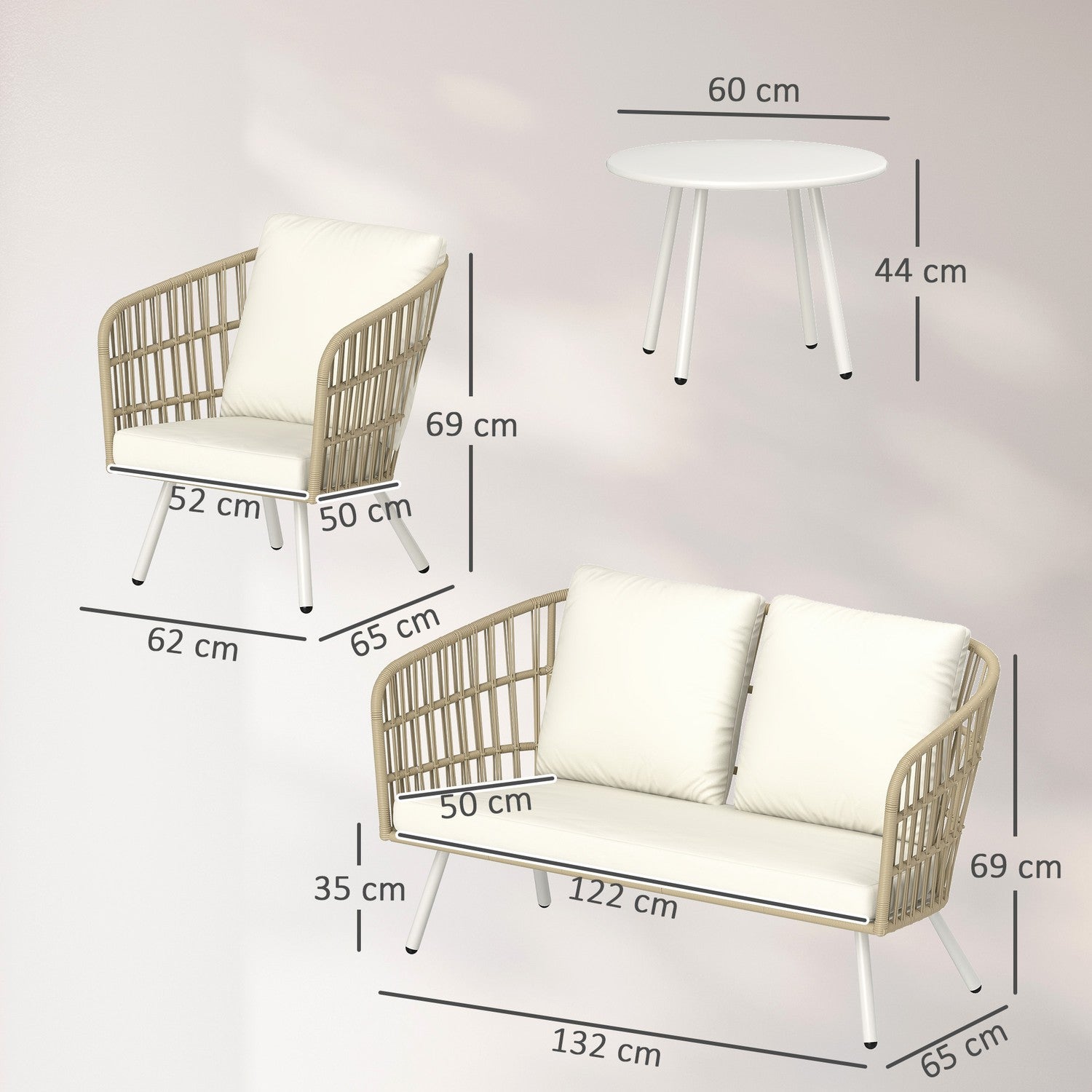 Polyrattan Outdoor Lounge Set, väderbeständig, säten 4