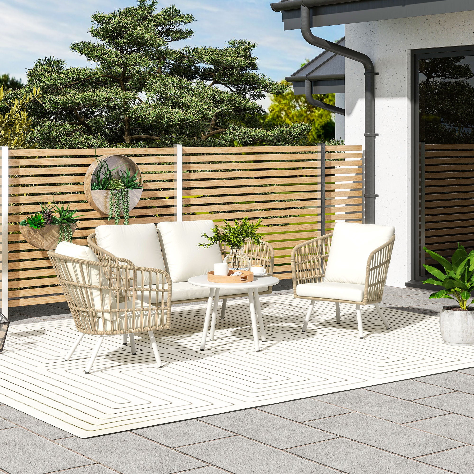 Polyrattan Outdoor Lounge Set, väderbeständig, säten 4