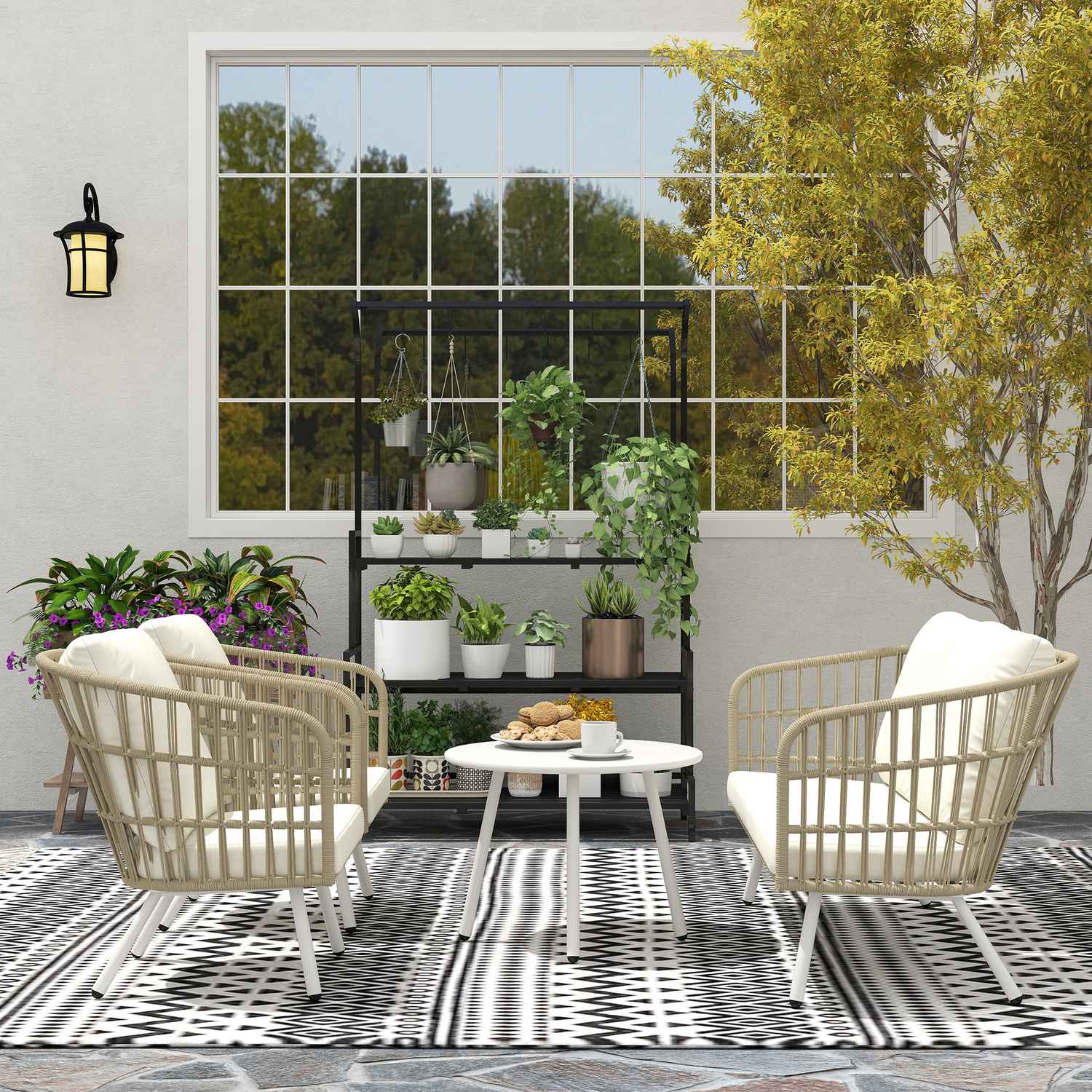 Polyrattan Outdoor Lounge Set, väderbeständig, säten 4