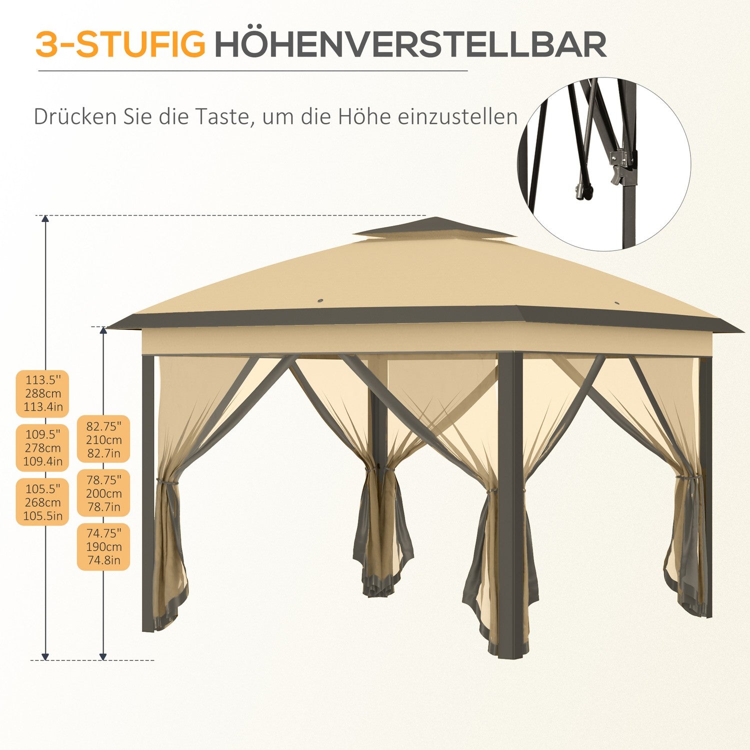 Pop-Up vattenavvisande lusthus, 3,3x3,3m, UV-skydd