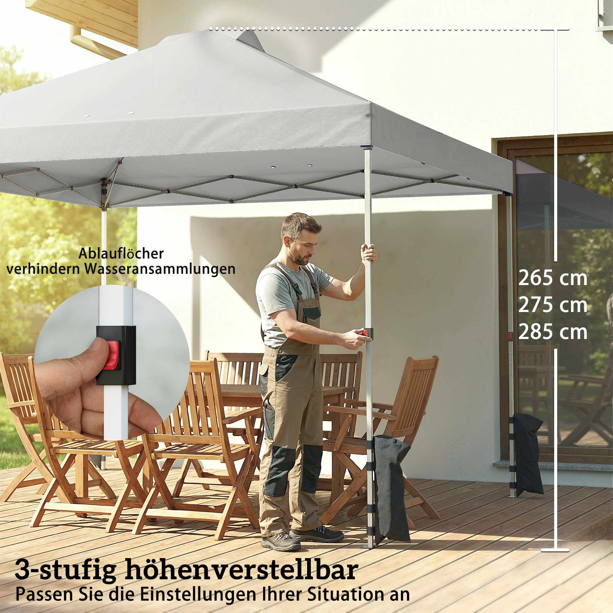 Pop-up-paviljong, UV50+ vattentät, 3 sidoväggar, ljusgrå