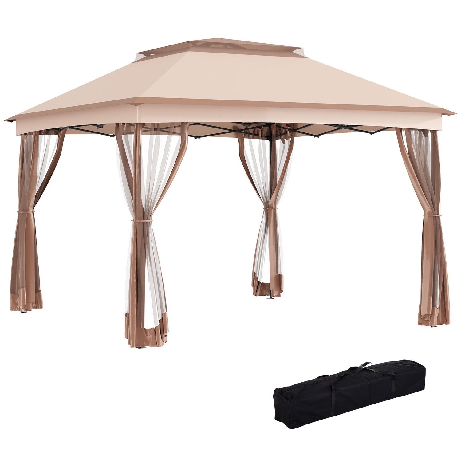 Pop-up trädgårdstält med sidoväggar, Khaki, 3,25x3,25x2,65M