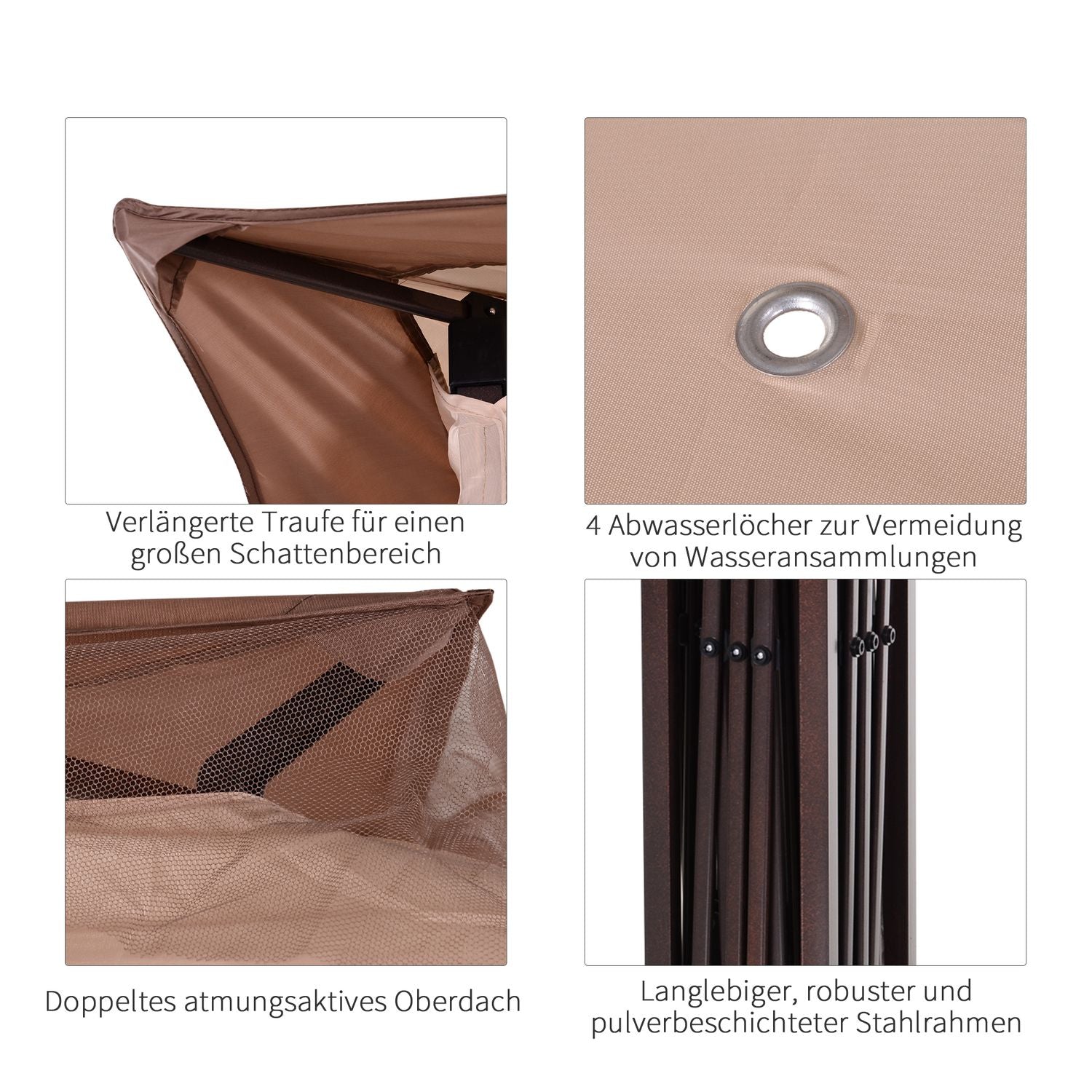 Pop-up trädgårdstält med sidoväggar, Khaki, 3,25x3,25x2,65M