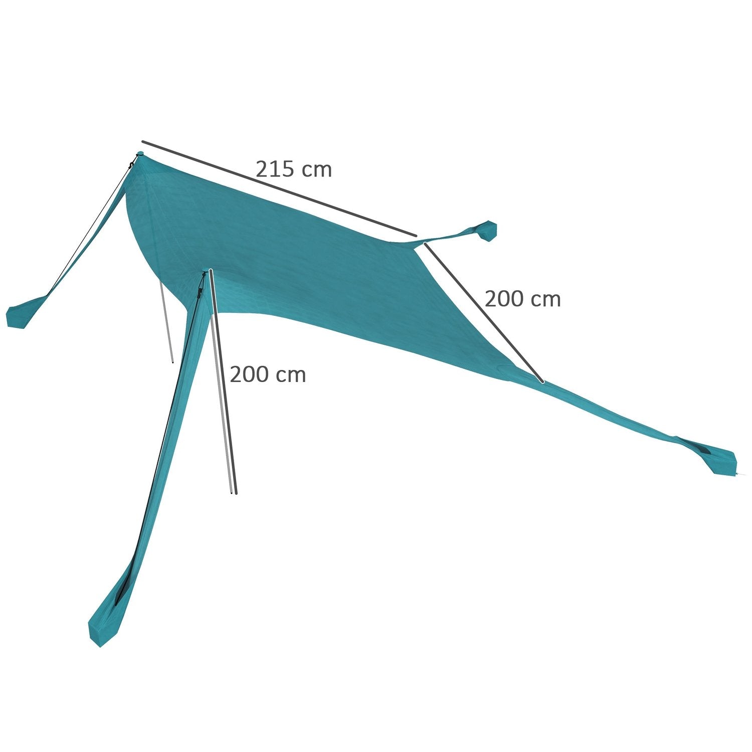 Soltak vanntett markise 2,15X2X2M med UV-beskyttelse, stålstenger og bæreveske, for fiske, piknik, himmelblå