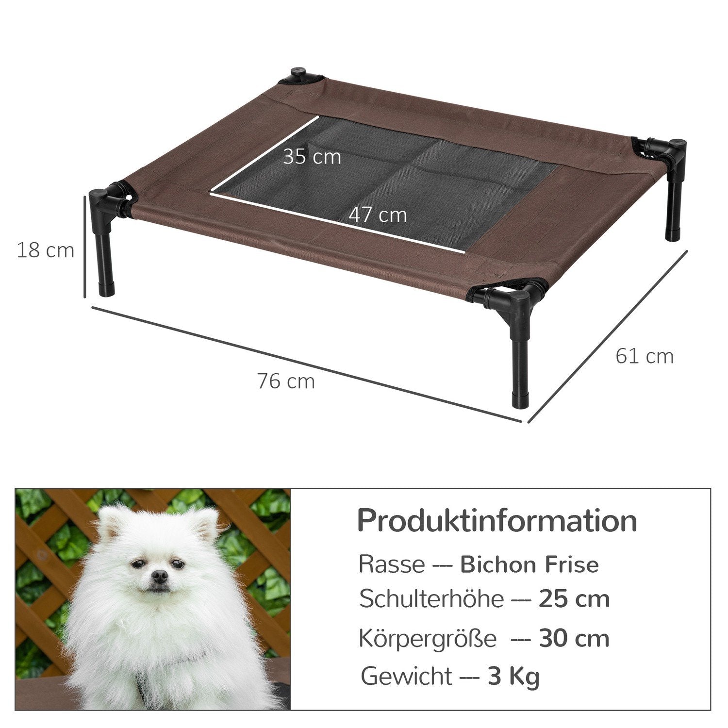 Utendørs Hundeseng Robust Hundeseng 600D Oxford Brun 76X61X18Cm Hunder og katter