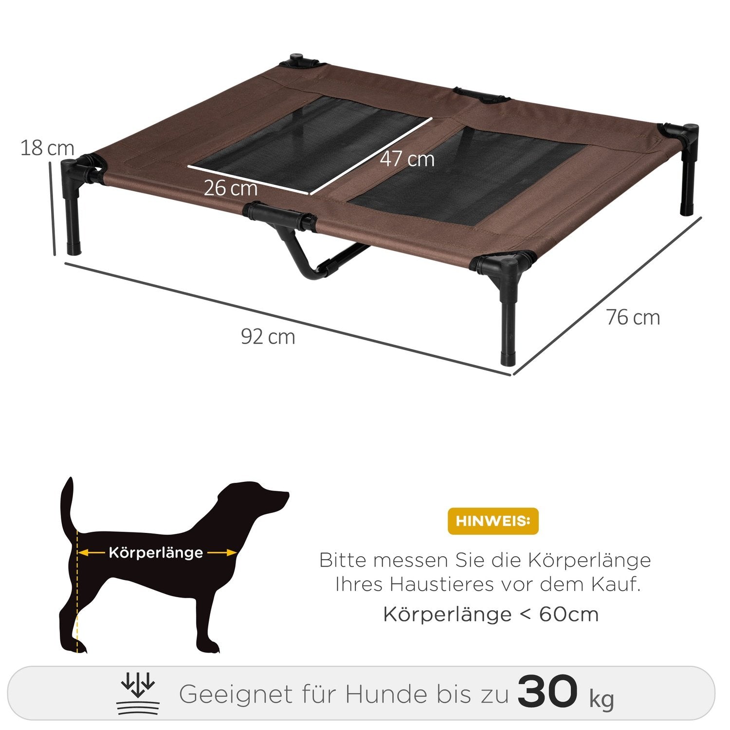 Hundestol Utendørs soveplass, Hundeseng &amp; Hundesofa, Kaffebrun, 92X76X18Cm