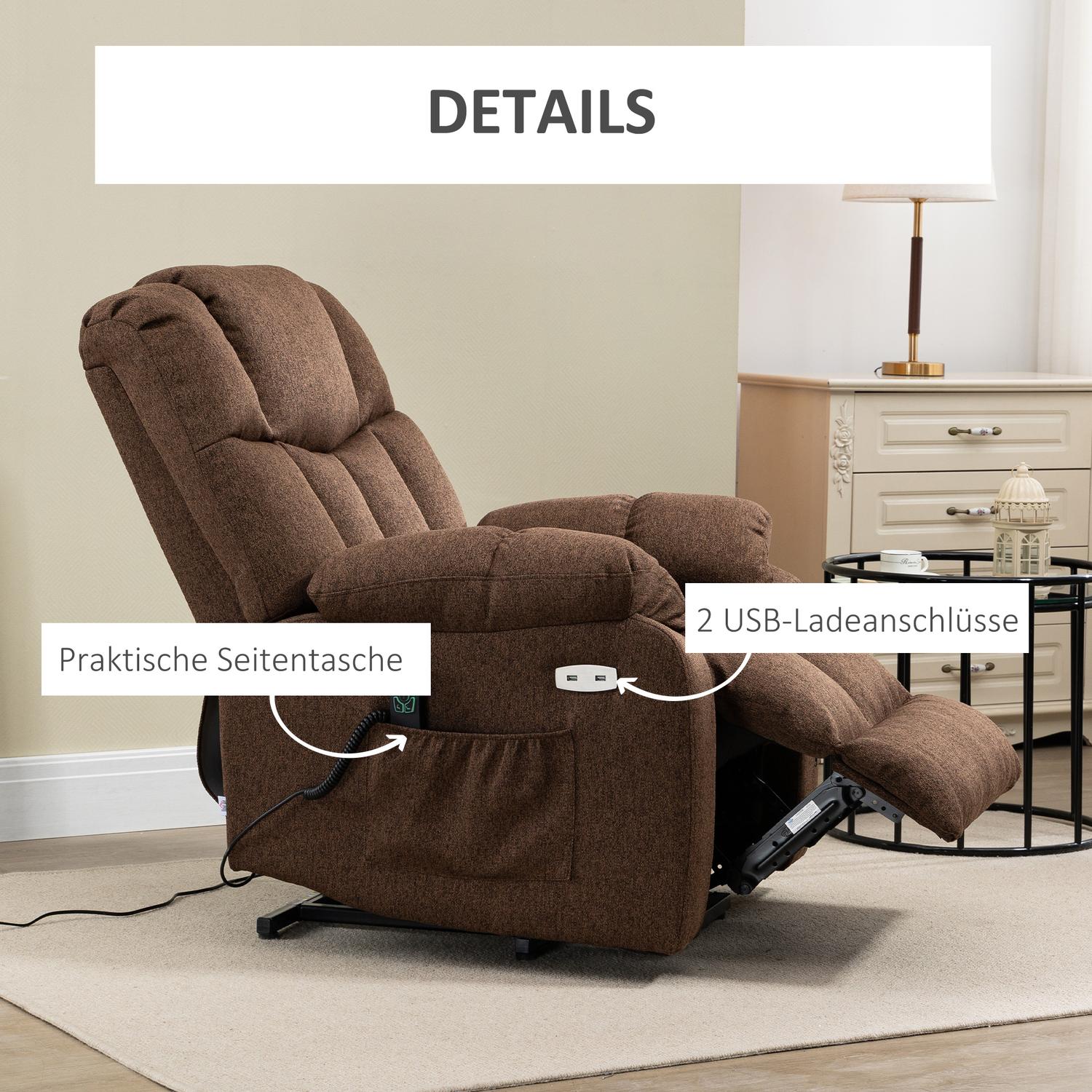 Power Lift Liggstol, Fjärrkontroll, Brun