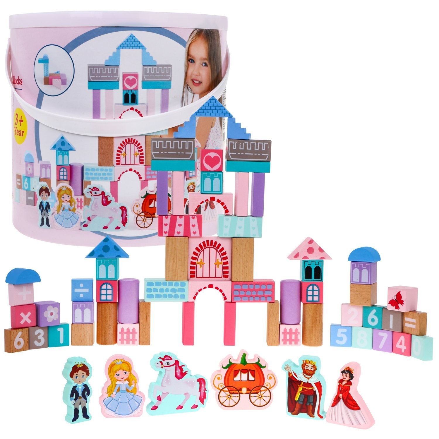 Princess Wooden Castle Set med block och pussel