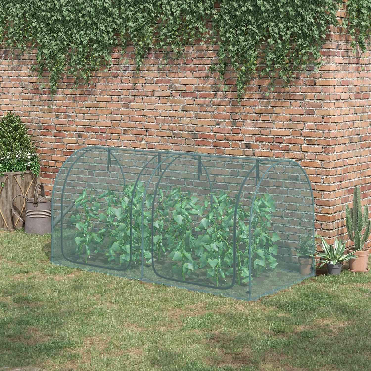 Mini Greenhouse 2,49X1,2M Växtskyddstält Med Dörr, För Trädgård & Balkong, Stålstomme & Hdpe-Nät, Mörkgrön