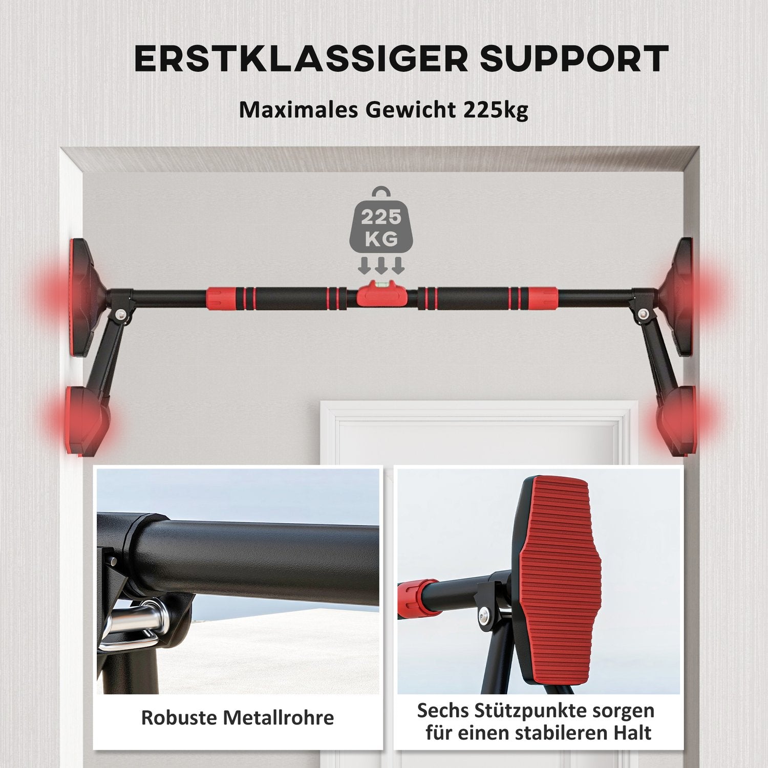 Justerbar Pull-Up Bar för dörrkarmar, 225 kg kapacitet