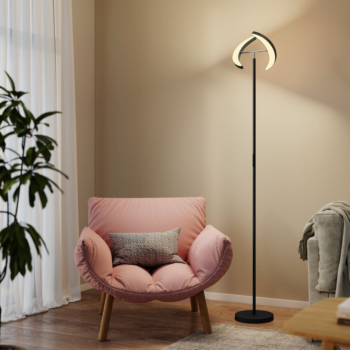 RGB-gulvlampe, dimbar, roterende lampehoder, svart