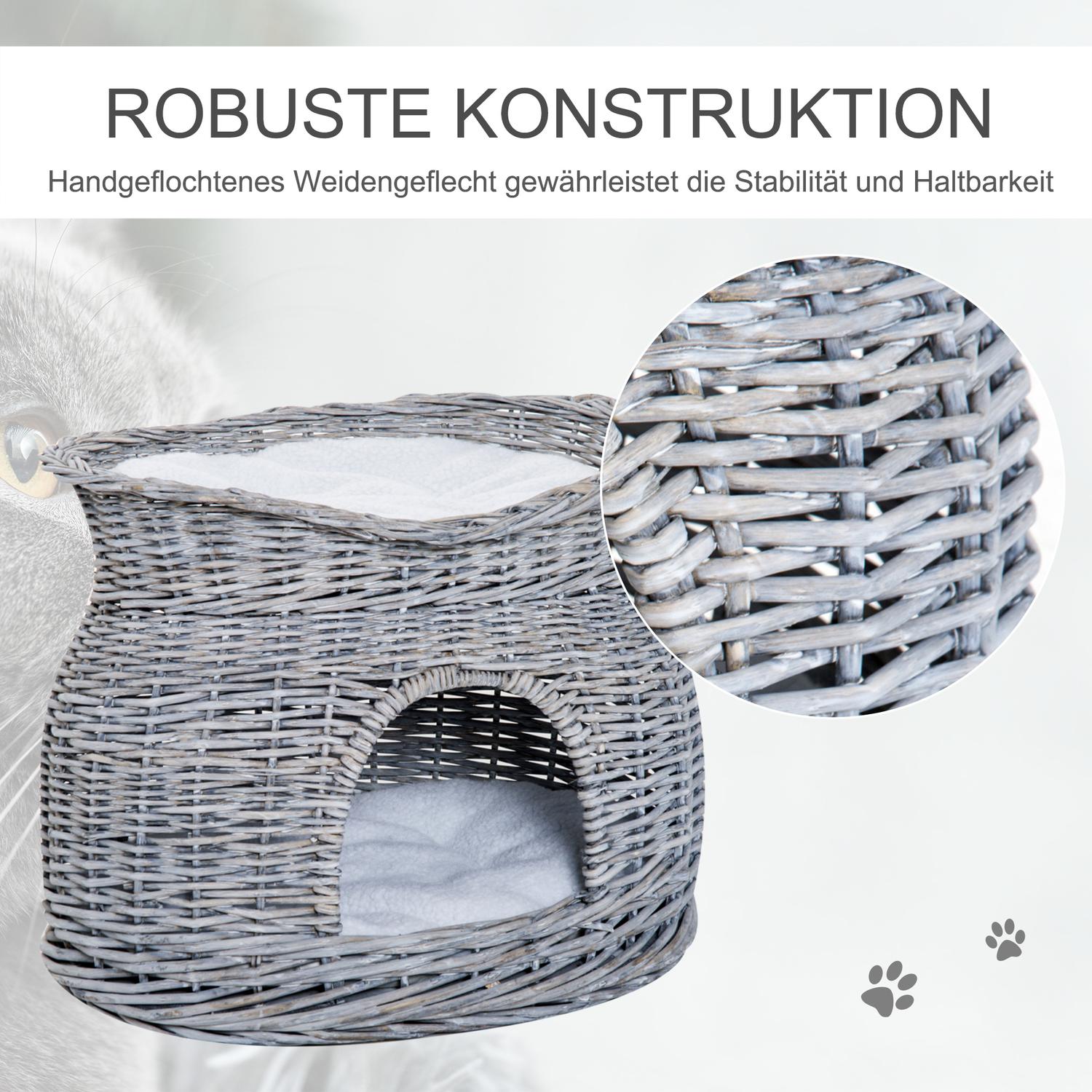 Rattan Cat Bed med kapell och kudde, vattenhyacint