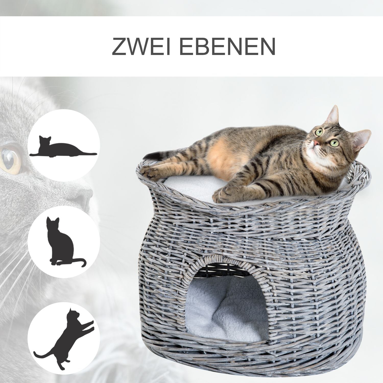 Rattan Cat Bed med kapell och kudde, vattenhyacint