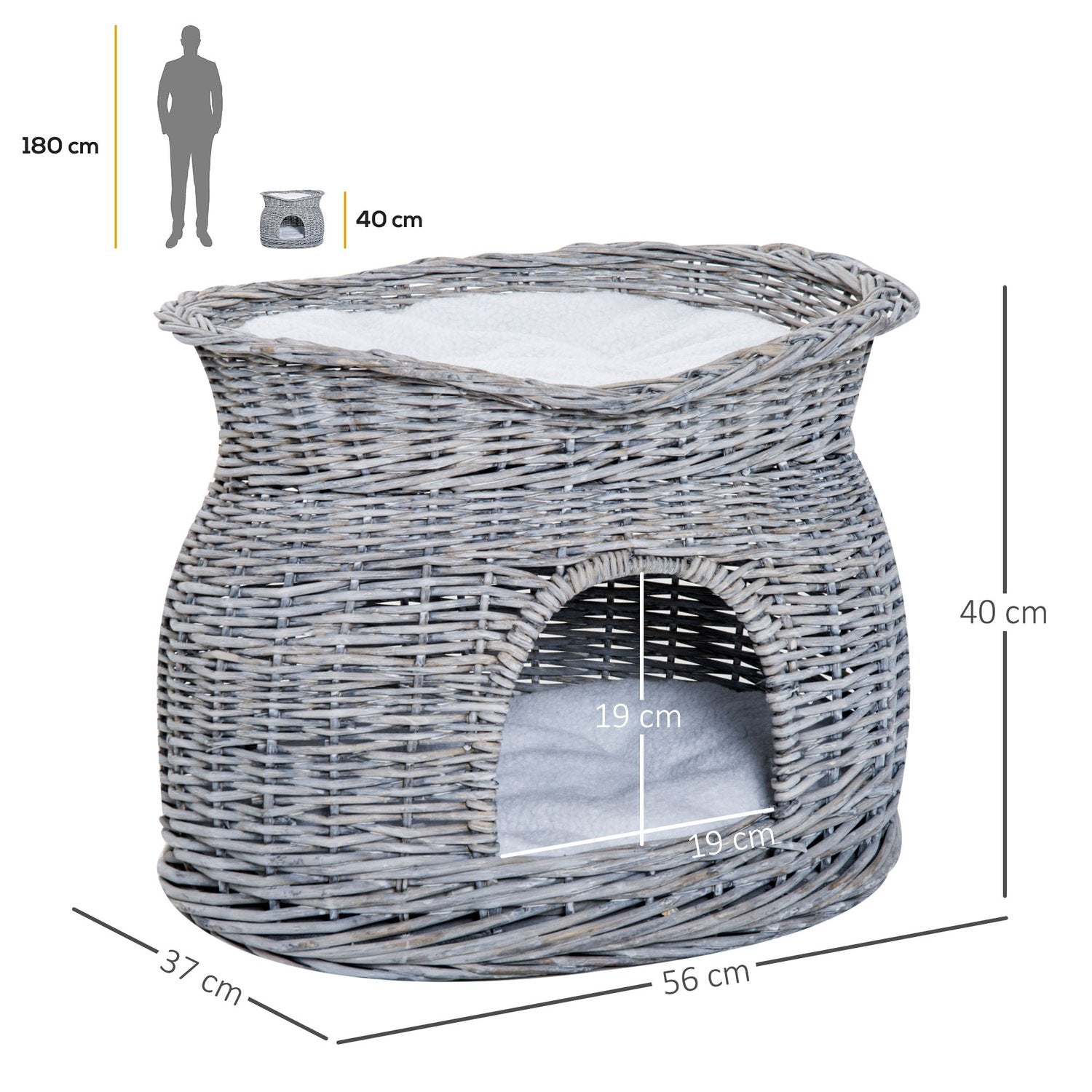 Rattan Cat Bed med kapell och kudde, vattenhyacint